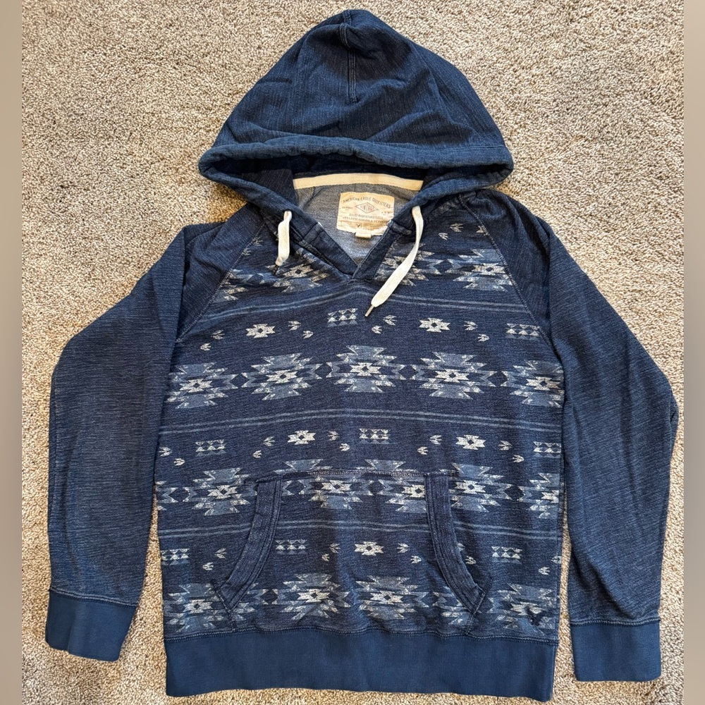American Eagle Outfitters Mens Navy Aztec Hoodie Size Medium